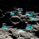 A rendering of the 13 candidate landing regions for Artemis 3 near the Moon’s south pole.